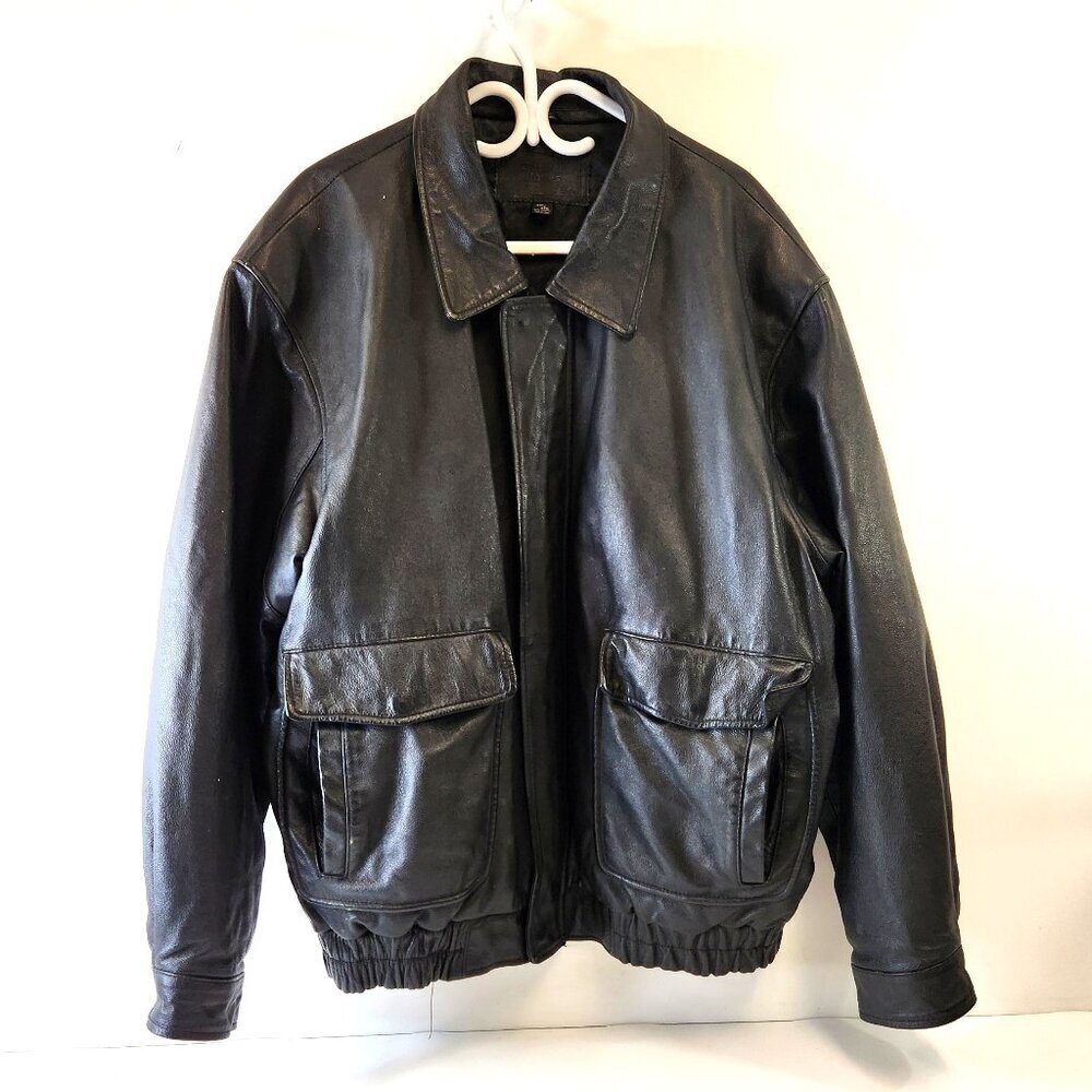 Denver Hayes Mens Leather Jacket Bomber Black Size 2XL
